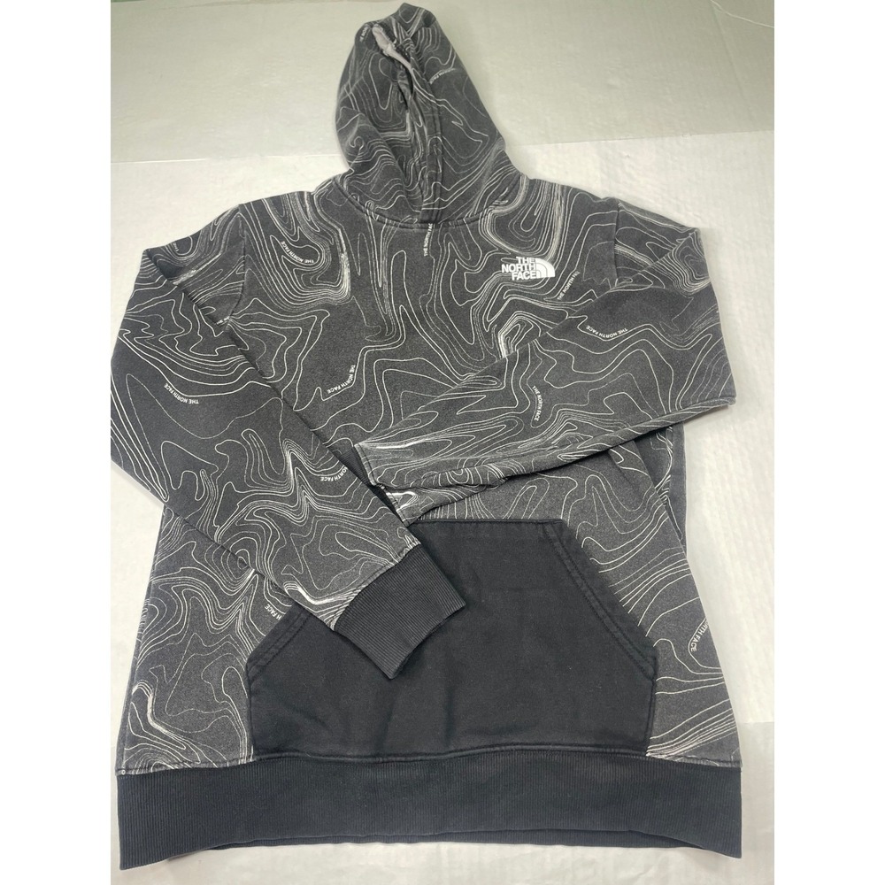 The‎ North Face Boys XL 18/20 Grey Topographic Map Print Fleece Pullover Hoodie